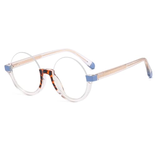 AGRIEVE Trendy runde Halbrahmen-Brille mit Lichtschutzrahmen, transparente Brille für Damen, Blau (Leopard), Einheitsgröße von AGRIEVE