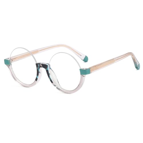 AGRIEVE Trendy runde Halbrahmen-Brille mit Lichtschutzrahmen, transparente Brille für Damen, Grün, Leopard, Einheitsgröße von AGRIEVE