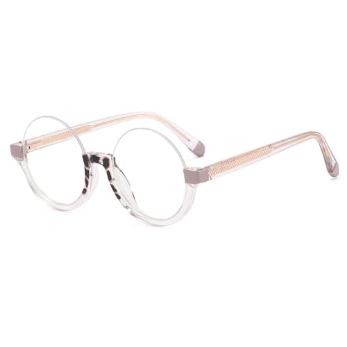 AGRIEVE Trendy runde Halbrahmen-Brille mit Lichtschutzrahmen, transparente Brille für Damen, grau-leopard, Einheitsgröße von AGRIEVE