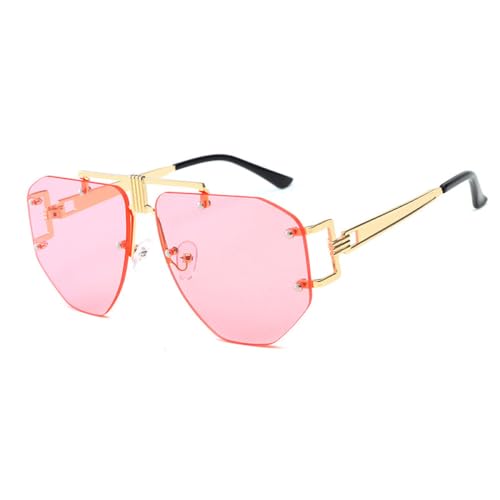 AGRIEVE Übergroße Randlose Sonnenbrille Damen Vintage Quadratische Sonnenbrille Herren Unregelmäßige Brillen UV400,Rosa,Einheitsgröße von AGRIEVE