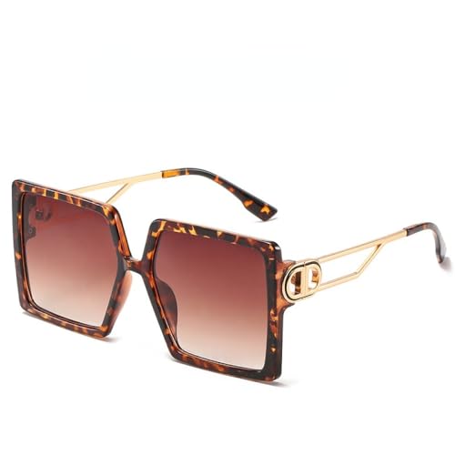 AGRIEVE Übergroße Sonnenbrille für Damen mit Persönlichkeit, modische quadratische Brille, rechteckige Brille, UV400, Leopard, Einheitsgröße von AGRIEVE