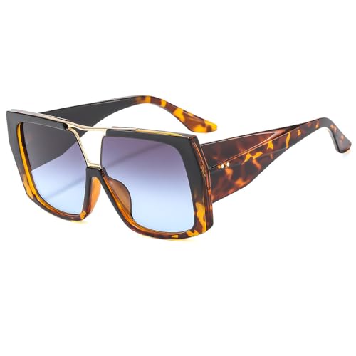 AGRIEVE Übergroße quadratische Sonnenbrille für Damen, Vintage-Mode, für Herren, Sonnenbrille mit grünem Farbton, UV400, luxuriös, für Herren und Damen, Schwarzer Leopard, Einheitsgröße von AGRIEVE