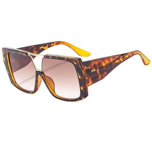 AGRIEVE Übergroße quadratische Sonnenbrille für Damen, Vintage-Mode, für Herren, Sonnenbrille mit grünen Farbtönen, UV400, luxuriös, für Herren und Damen, Leopard, Einheitsgröße von AGRIEVE