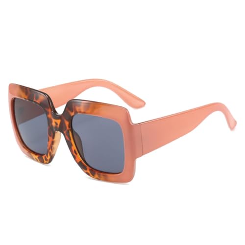 AGRIEVE Übergroße quadratische Sonnenbrille für Damen, modischer Farbverlauf, weibliche Sonnenbrillen, UV400, für Herren, Outdoor-Sport, Sonnenbrille, Pink Leopard, Einheitsgröße von AGRIEVE