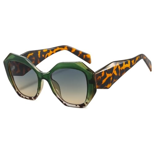 AGRIEVE Übergroße quadratische Sonnenbrille für Frauen, Vintage-Brille, Sonnenbrillen für Männer und Frauen, UV400, grüner Leopard, Einheitsgröße von AGRIEVE