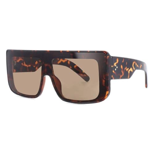 AGRIEVE Übergroße quadratische Sonnenbrille mit einer Linse, modisch, für Herren und Damen, mit Nieten, Uv400, Vintage-Brille, Leopard, Einheitsgröße von AGRIEVE