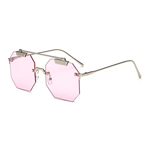 AGRIEVE Übergroße quadratische randlose Sonnenbrille für Damen, modische Herren-Sonnenbrille, transparent, rot, blau, rosa, UV400, Rosa, Einheitsgröße von AGRIEVE