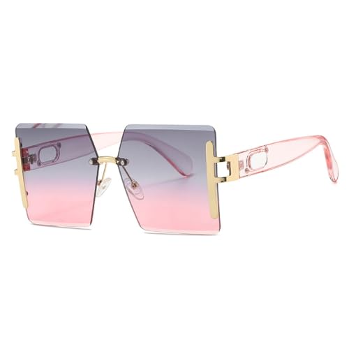 AGRIEVE Übergroße randlose Sonnenbrille für Damen und Herren, trendige Sonnenbrille, modisch, Vintage, luxuriös, rosafarbener Farbton, UV400, Grau-Pink, Einheitsgröße von AGRIEVE