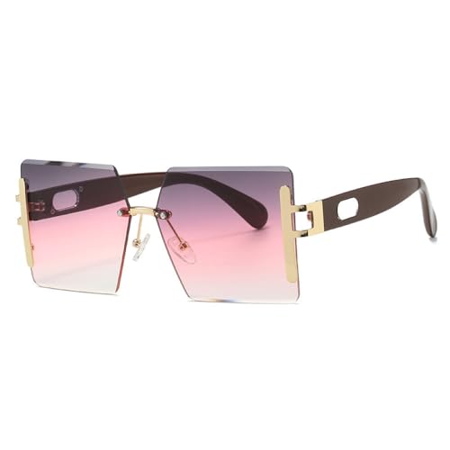 AGRIEVE Übergroße randlose Sonnenbrille für Damen und Herren, trendige Sonnenbrille, modisch, Vintage, luxuriös, rosafarbener Farbton, UV400, Violett, Rosa, Einheitsgröße von AGRIEVE