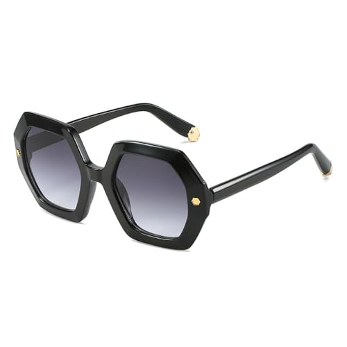 AGRIEVE Vintage Polygon Quadratische Sonnenbrille Damen Mode Metallnieten Sonnenbrille UV400 Trendy Herren Farbverlauf Sonnenbrille,Schwarz Grau Farbverlauf,Einheitsgröße von AGRIEVE