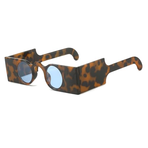 AGRIEVE Vintage Punk Runde Sonnenbrille Damen Retro Einzigartiger quadratischer Rahmen Mode Breite Beine Leopard Sonnenbrille Weiblich UV400 Brillen Herren, Leopard, Blau, Einheitsgröße von AGRIEVE