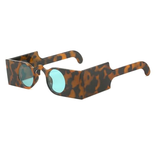 AGRIEVE Vintage Punk Runde Sonnenbrille Damen Retro Einzigartiger quadratischer Rahmen Mode Breite Beine Leopard Sonnenbrille Weiblich UV400 Brillen Herren, Leopard, Grün, Einheitsgröße von AGRIEVE