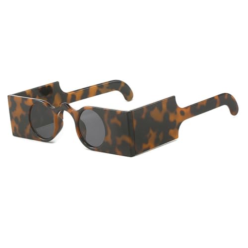 AGRIEVE Vintage Punk Runde Sonnenbrille Damen Retro Einzigartiger quadratischer Rahmen Mode Breite Beine Leopard Sonnenbrille Weiblich UV400 Brillen Herren,Leoaprd,Schwarz,Einheitsgröße von AGRIEVE