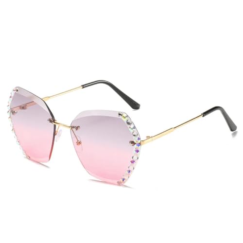 AGRIEVE Vintage-Strass-Sonnenbrille für Damen und Herren, Sonnenbrille mit Farbverlauf, UV400, 06 Grau, Rosa, Einheitsgröße von AGRIEVE