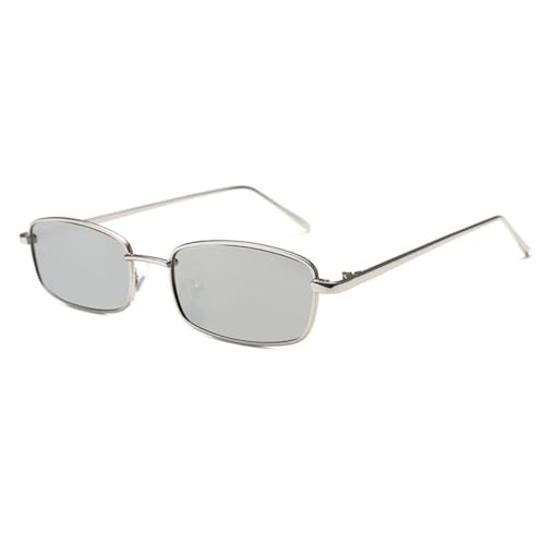 Kleine rechteckige Sonnenbrille für Damen, Vintage-Mode, winziger Metallrahmen, Sonnenbrille für Herren, Retro, trendige Brille, klassische coole Damen-Sonnenbrille, C3, Silber Silber, Einheitsgr von AGRIEVE