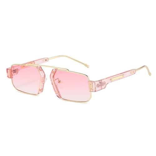 Retro-Sonnenbrille mit quadratischem Rahmen für Damen, modisch, klare Gläser mit Farbverlauf im Ozean-Look, UV400-Schutz, violett-rosa Sonnenbrille für Herren, goldener rosa Farbverlauf, Einheits von AGRIEVE