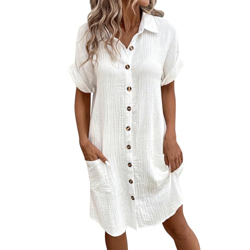 AHAKLO Blusenkleid Damen Lang Knopfleiste Musselin Kleid mit Taschen, V-Ausschnitt Hemdblusenkleid Knielang Sommerkleider Leicht Leinenkleid Frauen Freizeitkleid AHAKLO Blusenkleid Damen Lang Knopfleiste Musselin Kleid mit Taschen, V-Ausschnitt Hemdblusenkleid Knielang Sommerkleider Leicht Leinenkleid Frauen Freizeitkleid von AHAKLO