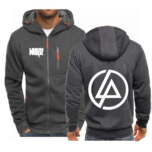 AHYAOFA Dünne Kapuzenpullover Für Herren Jacken Sweatshirt Für Linkin Park Aufdruck Leichte Strickjacke Sportoberteile Mäntel Langärmelige Trainingsjacke Mit Reißverschluss-Dark Gray5||M von AHYAOFA