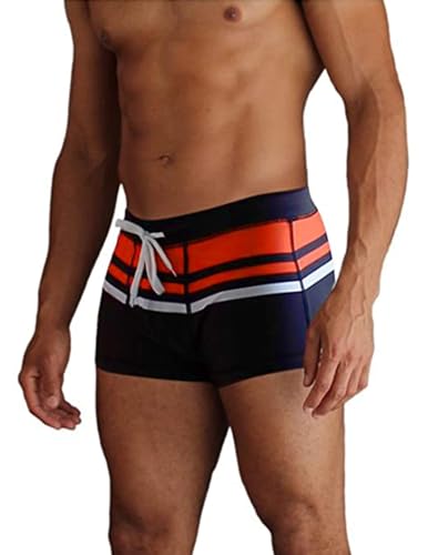 AI'MAGE Badehose Herren Kurz Badeshorts mit Tunnelzug Schwimmhose, Pat3-rot Navy Streifen M von AI'MAGE