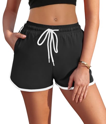 AI'MAGE Badeshorts Damen Badehose Schnell Trocknende Boardshorts Bikini Shorts mit Tasche Schwimmhose Schwarz M von AI'MAGE