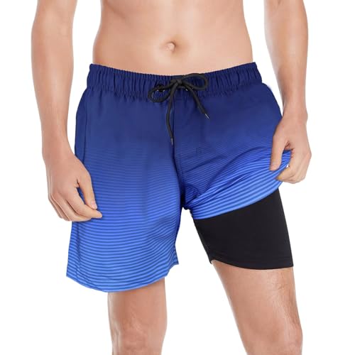 AI'MAGE Badeshorts Herren Badehose Tunnelzug Schwimmhose Männer Boardshorts mit Tunnelzug, Hellblau Farbverlauf XXL von AI'MAGE