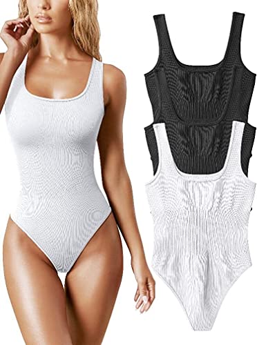 CHMAIDEU 3-Teiliger Ärmelloser Body für Damen - Quadratischer Ausschnitt, Figurformendes Tank-Top und Gerippter Bauchweg-Body - Sexy und Nahtlos, Schwarz Weiß, S CHMAIDEU 3-Teiliger Ärmelloser Body für Damen - Quadratischer Ausschnitt, Figurformendes Tank-Top und Gerippter Bauchweg-Body - Sexy und Nahtlos, Schwarz Weiß, S von AIDEUX