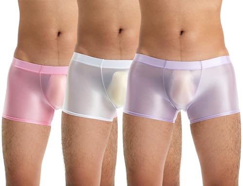 AIEOE 3 PCS Herren Boxer Shorts für Sex Sexy Slip mit Niedriger Taille Transparent im Schritt Größe XXL Weiß+Lila+Rosa von AIEOE