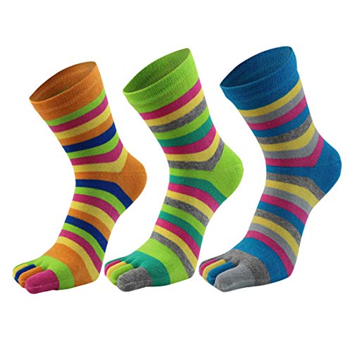 AIEOE 3 Paar Damen Zehensocken Sneaker Socken Baumwolle Fünf Finger Sport Laufende Bunte Gestreift Sportsocken von AIEOE