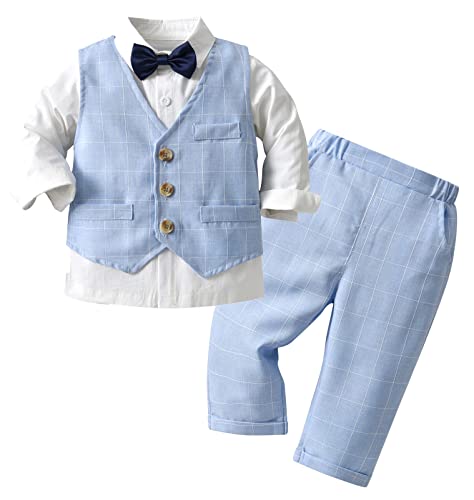 AIEOE 3 STÜCKE Neugeborenes Baby Taufanzug Hemd Jacke Hose Fliege Mit Langen Ärmeln Geeignet von 1-2 Jahren Blau von AIEOE