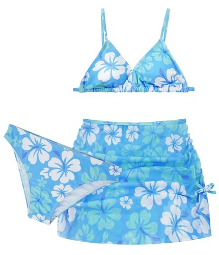 AIEOE Kinder Bademode Mädchen Bikini Set 3 teiliges Badeanzüge Bikinioberteil mit Triangel Bikinihose Rock für Sommer Swim Strand Sport Blau 14 Jahre von AIEOE