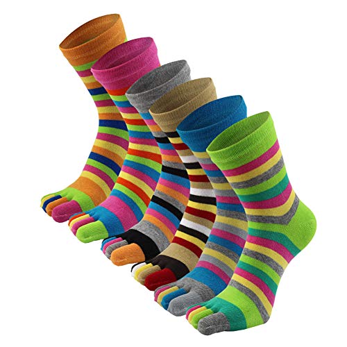 AIEOE 6 Paar Damen Streifen Zehensocken Baumwolle Laufende Fünf Finger Socken Sneakersocken Sport Toe Socks von AIEOE