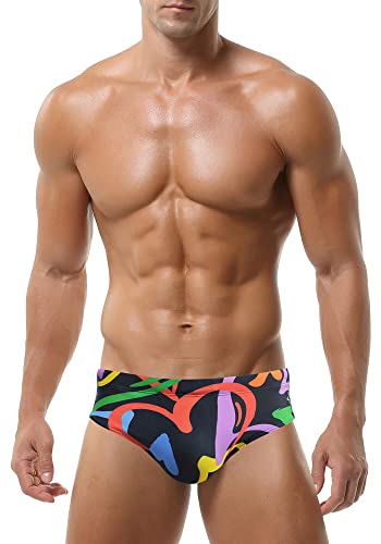 AIEOE Badeslip Herren Badehose Kurz Eng Slip mit Abnehmbares Pad Push Up Schwimmhose Muster Sexy Badeslips Schwimmen Surfen Sommer Strand Pool - XL（US/EU L von AIEOE