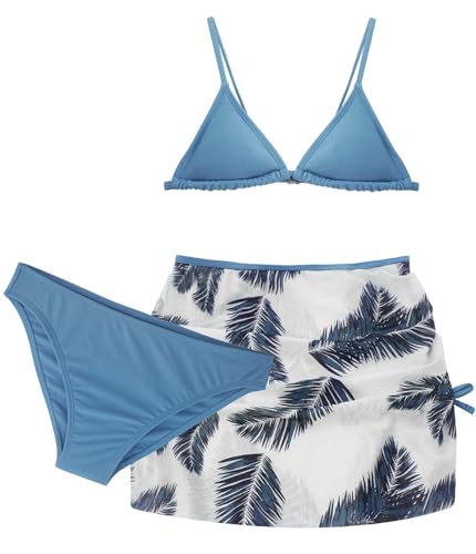 AIEOE Bikini Set Mädchen 3 teiliges Badeanzüge Bikinioberteil mit Triangel Bikinihose Rock Kinder Bademode für Sommer Swim Strand Sport Blau 12-13 Jahre von AIEOE