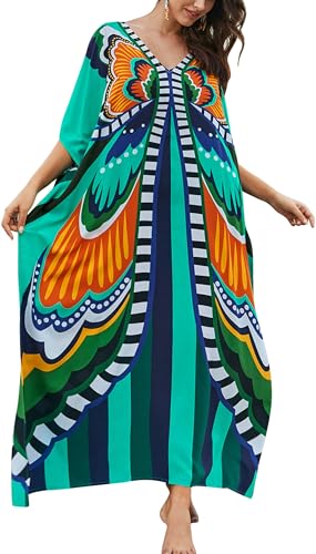 AIEOE Boho Kimono Badeanzug Cover Up Strandkleid Damen Sommer Maxi Beach Beachwear Floral Casual Größe Plus Robe Farbe 3 von AIEOE