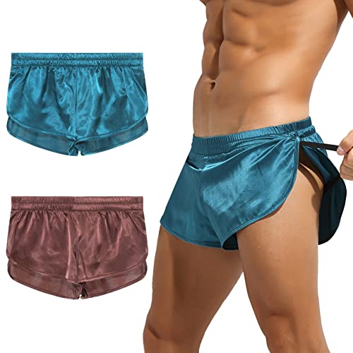 AIEOE Boxer Trunks Herren 2 Pack Sexy Unterwäsche Bequem Boxershorts für Männer Baumwolle Innenschicht Braun Türkis Herstellergröße S von AIEOE