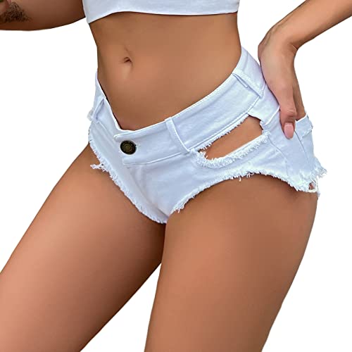 AIEOE Damen Jeans Hot Pants Stretch Denim Kurz und Sexy Mini Shorts Niedrige Taille Party Night Club Größe L Weiß von AIEOE