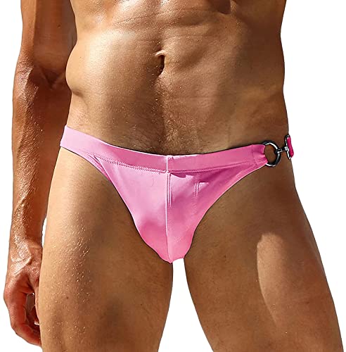 AIEOE Herren Badehose mit Metall Hacke Mini Badeshorts Schnelltrocknende Swimwear Swim Briefs Rosa 01 L von AIEOE