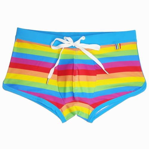 AIEOE Herren Badeshorts mit Pad Schwimmhose mit Kordelzug Swim Trunks Regenbogen Farbe 02 XL von AIEOE