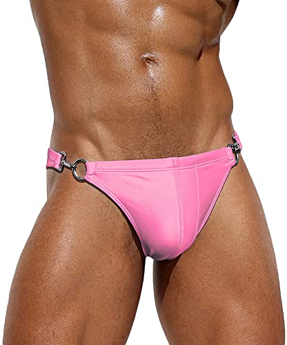 AIEOE Herren Badeslip Seiten mit Karabinerhaken Sexy Bikini Schwimmhose Badeshorts Rosa L von AIEOE