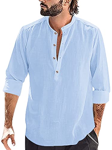 AIEOE Herren Baumwolle Leinenhemd Frühling Sommer Hemd Langarm Leinen Freizeithemd Atmungsaktiv Bequem Sommerhemd Casual Shirt - XL von AIEOE