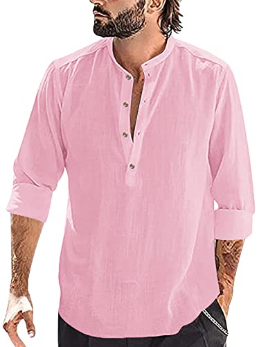 AIEOE Herren Baumwolle Leinenhemd Frühling Sommer Hemd Langarm Leinen Freizeithemd Atmungsaktiv Bequem Sommerhemd Casual Shirt - XL von AIEOE