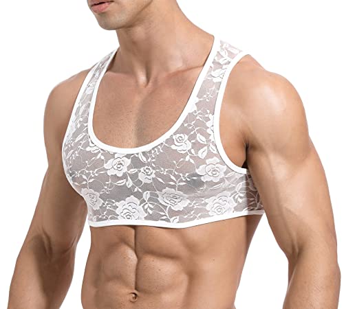 AIEOE Herren Crop Tank Top Bauchfrei Sport Unterhemd Racer Back Muskel Shirts Top Transparent Spitze Fitness Gym Yoga Muskelshirt - M AIEOE Herren Crop Tank Top Bauchfrei Sport Unterhemd Racer Back Muskel Shirts Top Transparent Spitze Fitness Gym Yoga Muskelshirt - M von AIEOE