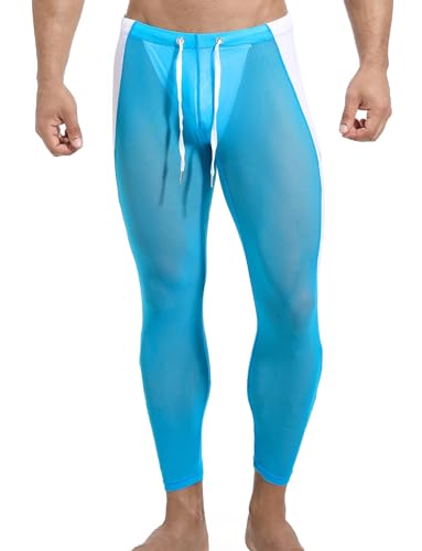 AIEOE Herren Hose Transparent Netz Leggings Weich Stretch Unterhosen Muskel Sport Unterwäsche Mesh Durchsichtig Jogginghose Lang Eng - L von AIEOE