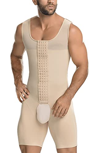 AIEOE Herren Kompressionskleidung Ganzkörper Bodysuit Kolbenheber Figurformende Sport Verstellbar Shapewear mit Haken - Begie,5XL von AIEOE