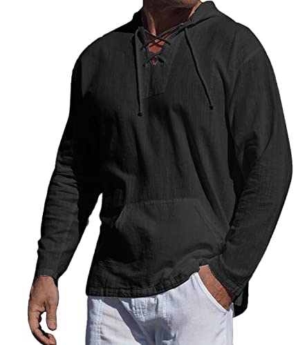 AIEOE Herren Leinen Langarmshirt Baumwolle Hoodie Dünn Atmungsaktiv Leinenhemd mit Kapuze Freizeithemd Frühling Herbst Hemd Leicht Casual Shirt - L von AIEOE