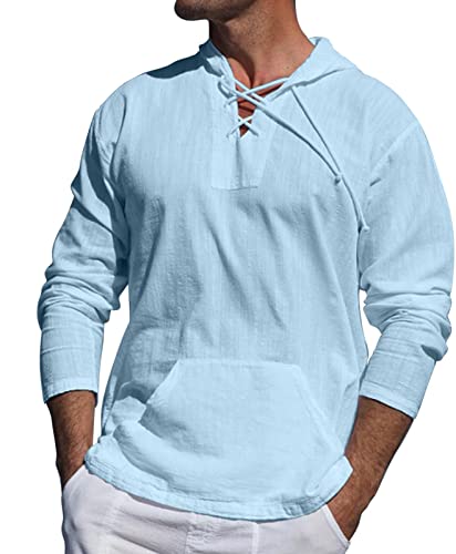 AIEOE Herren Leinenhemd Langarm Dünn Langarmshirt Baumwolle Leinen Hemd Hoodie Frühling Herbst Freizeithemd mit Kapuze Atmungsaktiv Leicht Casual Shirt - XXL von AIEOE