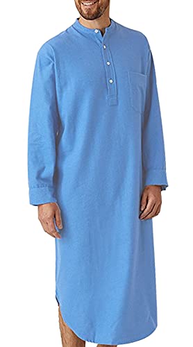 AIEOE Herren Nachthemd Langarm Patientenhemd Schlafanzug Baumwolle Lang Pyjamaoberteil Nachtwäsche von AIEOE