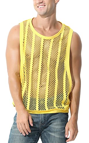 AIEOE Herren Netzhemd Transparent Muskel Shirts Casual Locker Tank Top Ärmellos Netzshirt Sommer Dünn Atmungsaktiv Netzoberteil Sweatshirt - L von AIEOE