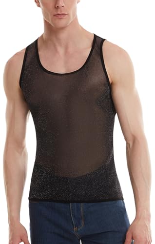 AIEOE Herren Netzshirt Muskel Tank Top Transparent Glitzer Mesh Shirts Sommer Unterhemd Party Club Wear - L von AIEOE