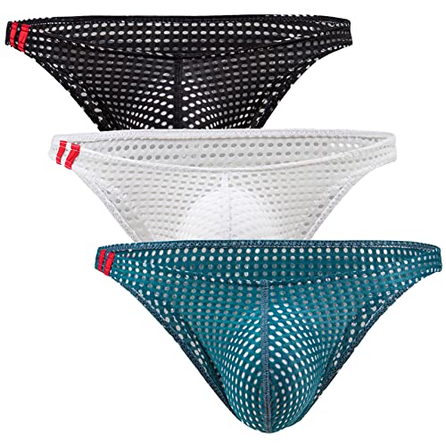 AIEOE Herren Sexy Unterwäsche Netz Slip Mesh Underwear Briefs mit Ausbuchtung 3er Pack 02 XXL von AIEOE